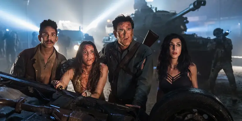 Ash, Pablo, Kelly and Brandy battle evil in Ash vs Evil Dead.